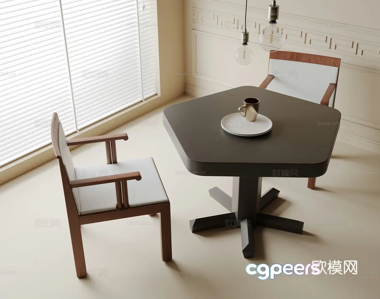 Modern dining table and chair 3d model
