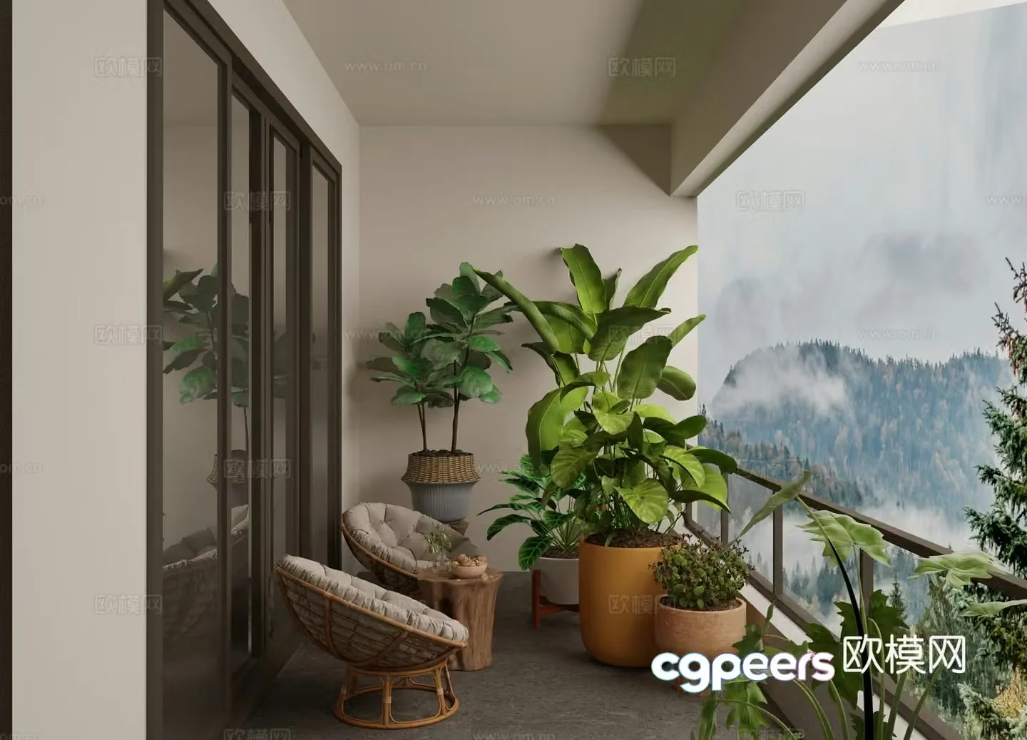Modern casual balcony 3d model