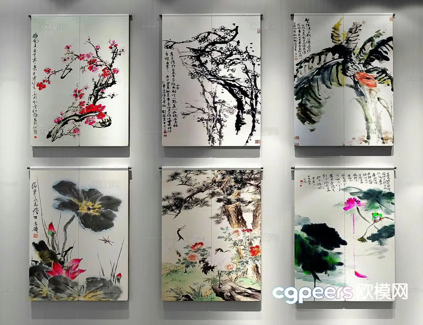 New Chinese style decorative painting ink painting hanging painting 3D model