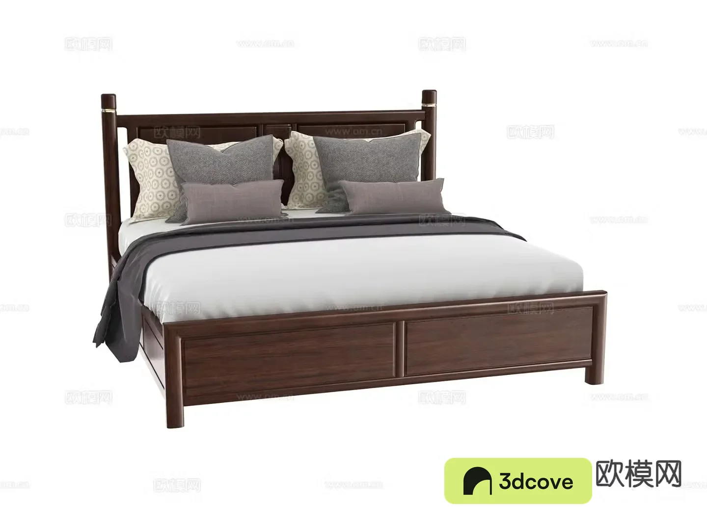 New Chinese style double bed walnut bed