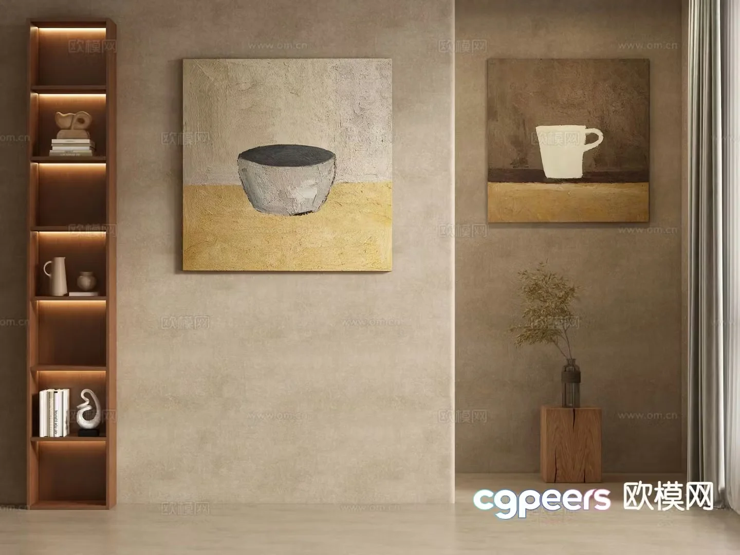 Wabi-sabi style decorative painting hanging painting oil painting 3D model