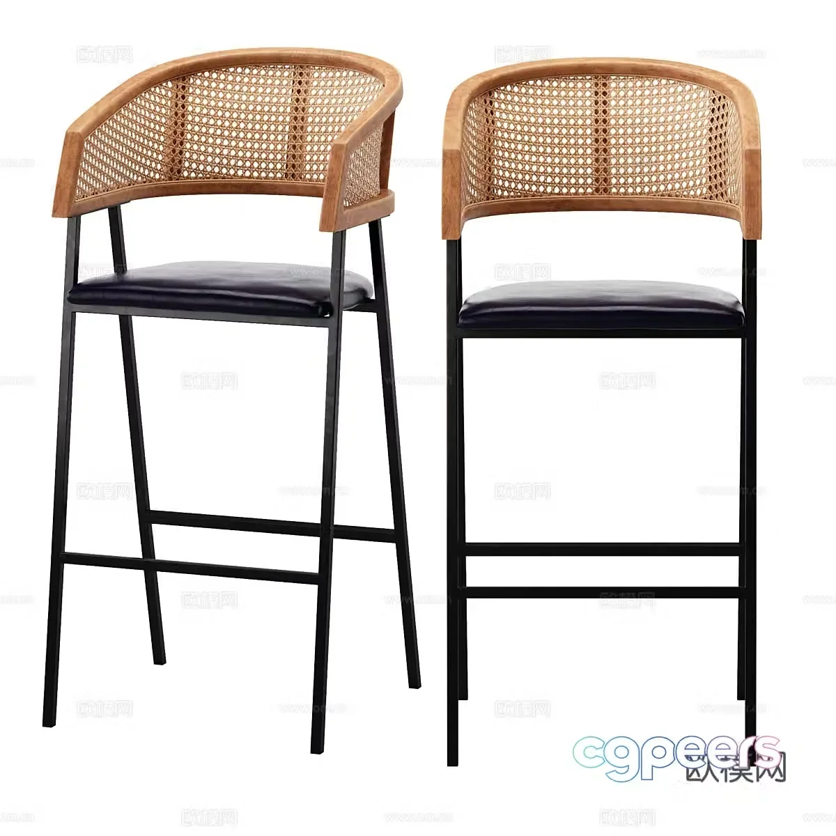 Nordic simple bar chair bar stool rattan bar chair 3d model