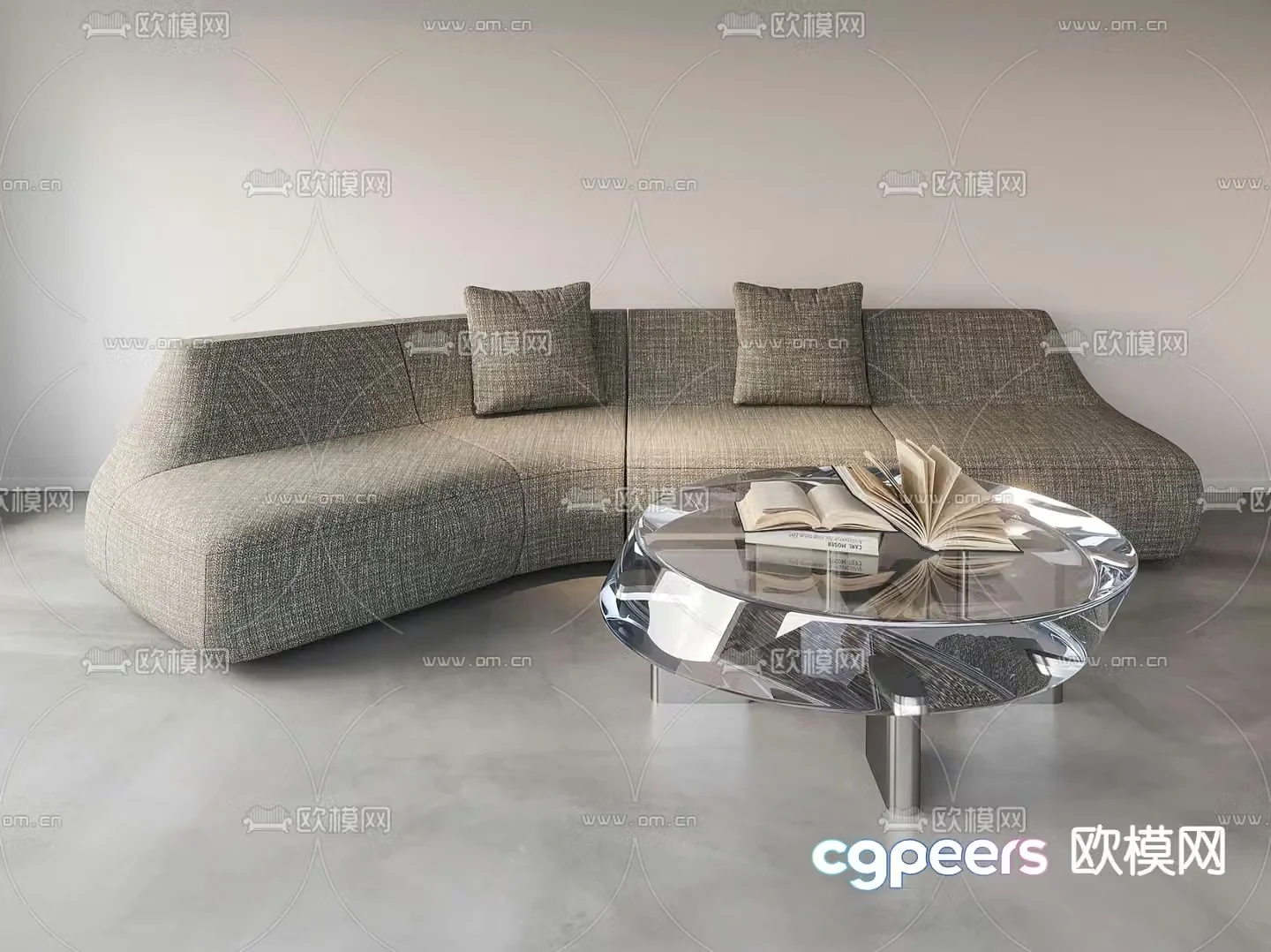 Poliform modern gray fabric curved sofa 3d model