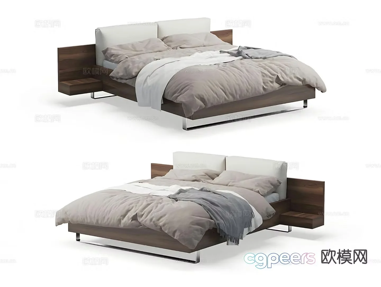 Upholstered double bed bedside table 3d model