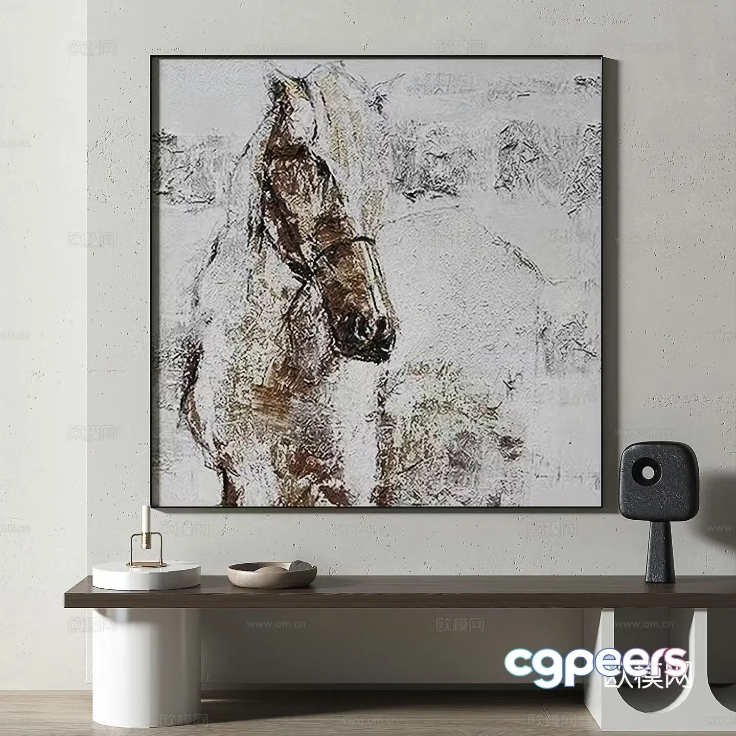 Modern medieval abstract light luxury retro oil painting decorative painting 3d model