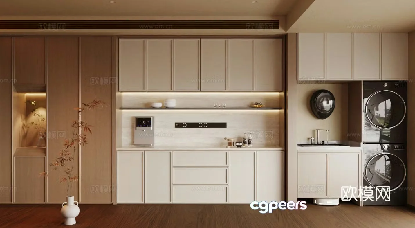 New Chinese-style Zen sideboard meal preparation cabinet whole row of sideboard finished sideboard tea cabinet meal sideboard 3D model