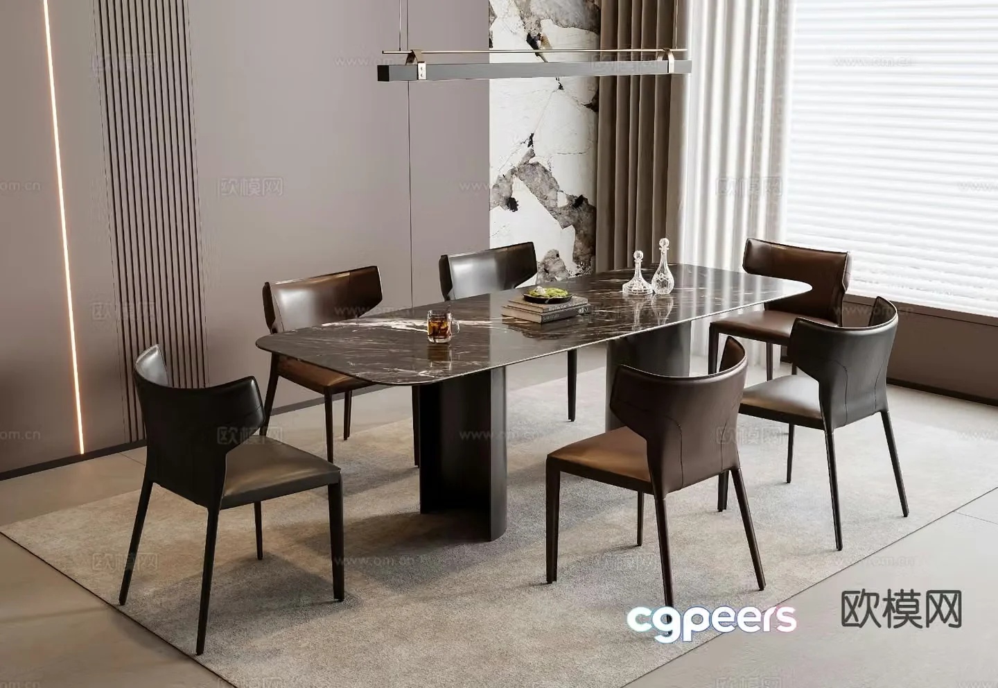 Italian dining table and chairs 3d model