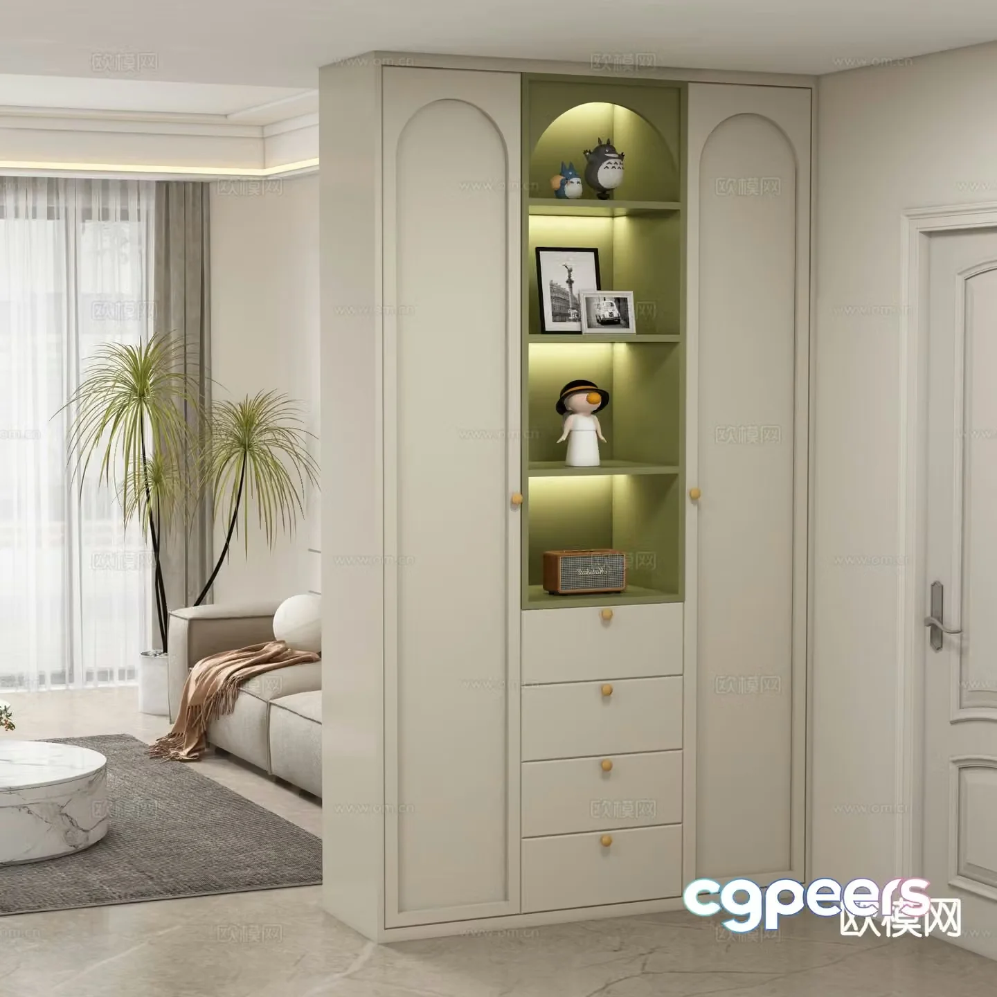 Cream style entrance cabinet shoe cabinet 3d model