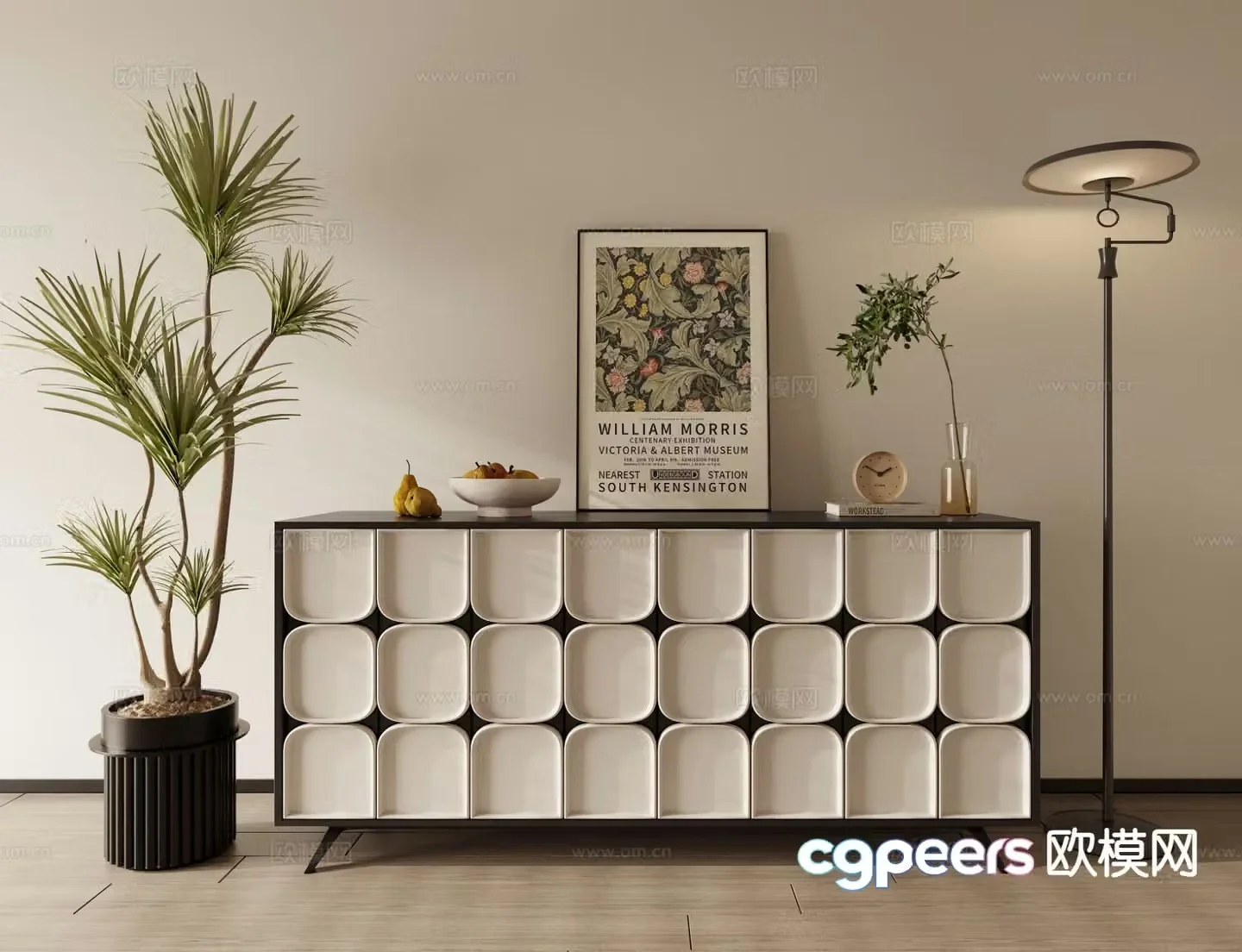 Cream style side cabinet entrance cabinet 3D model