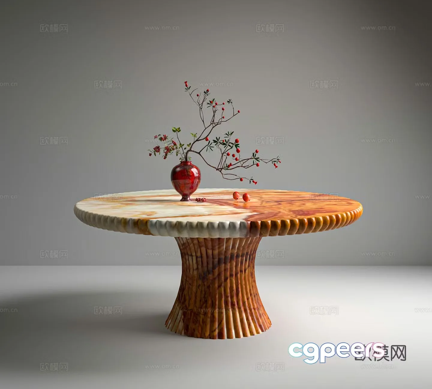 Red marble table fashion light luxury playful cream style 3d model