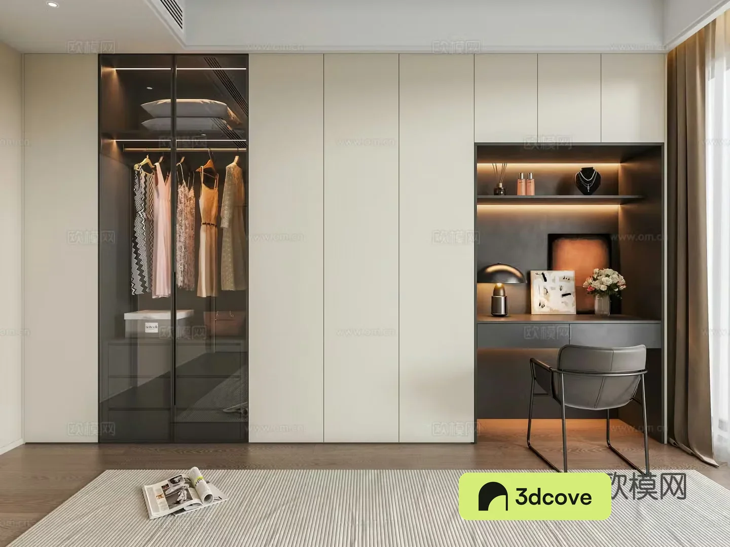 Modern Italian master bedroom wardrobe dressing table glass wardrobe