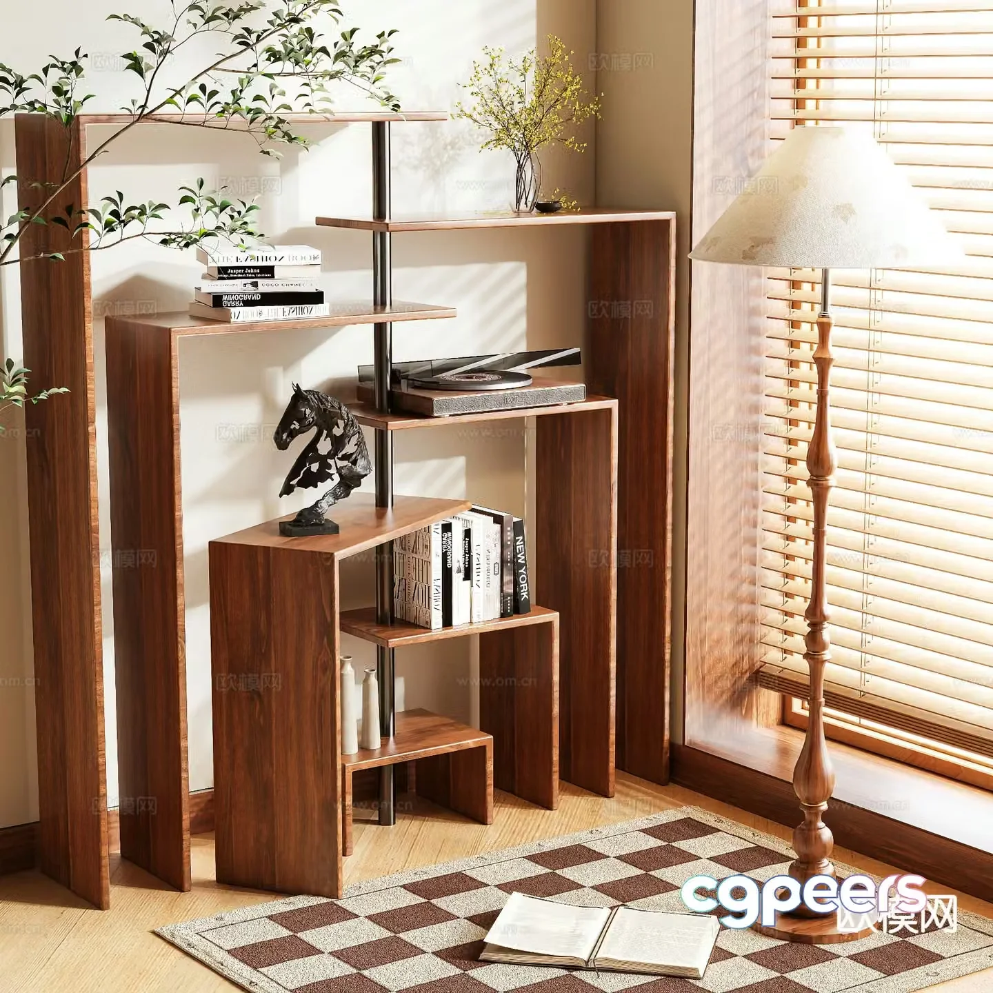 Medieval style bookshelf shelf 3d model