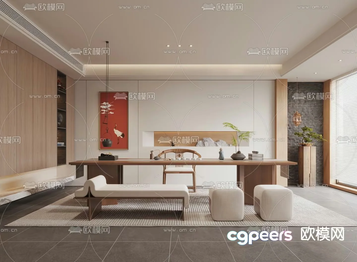 Modern Asian-Inspired Living Room 3D Model – 3445 – VRAY Render