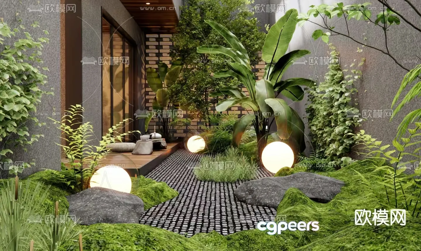 Villa courtyard patio garden 3d model