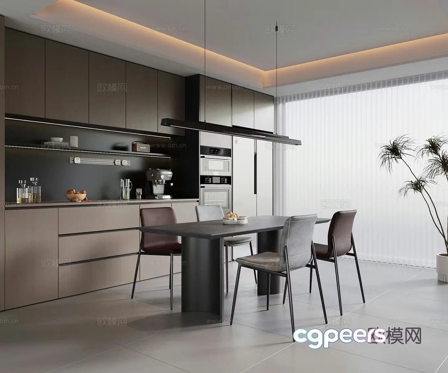 Modern Italian restaurant dining table and chair Italian wine cabinet 3d model