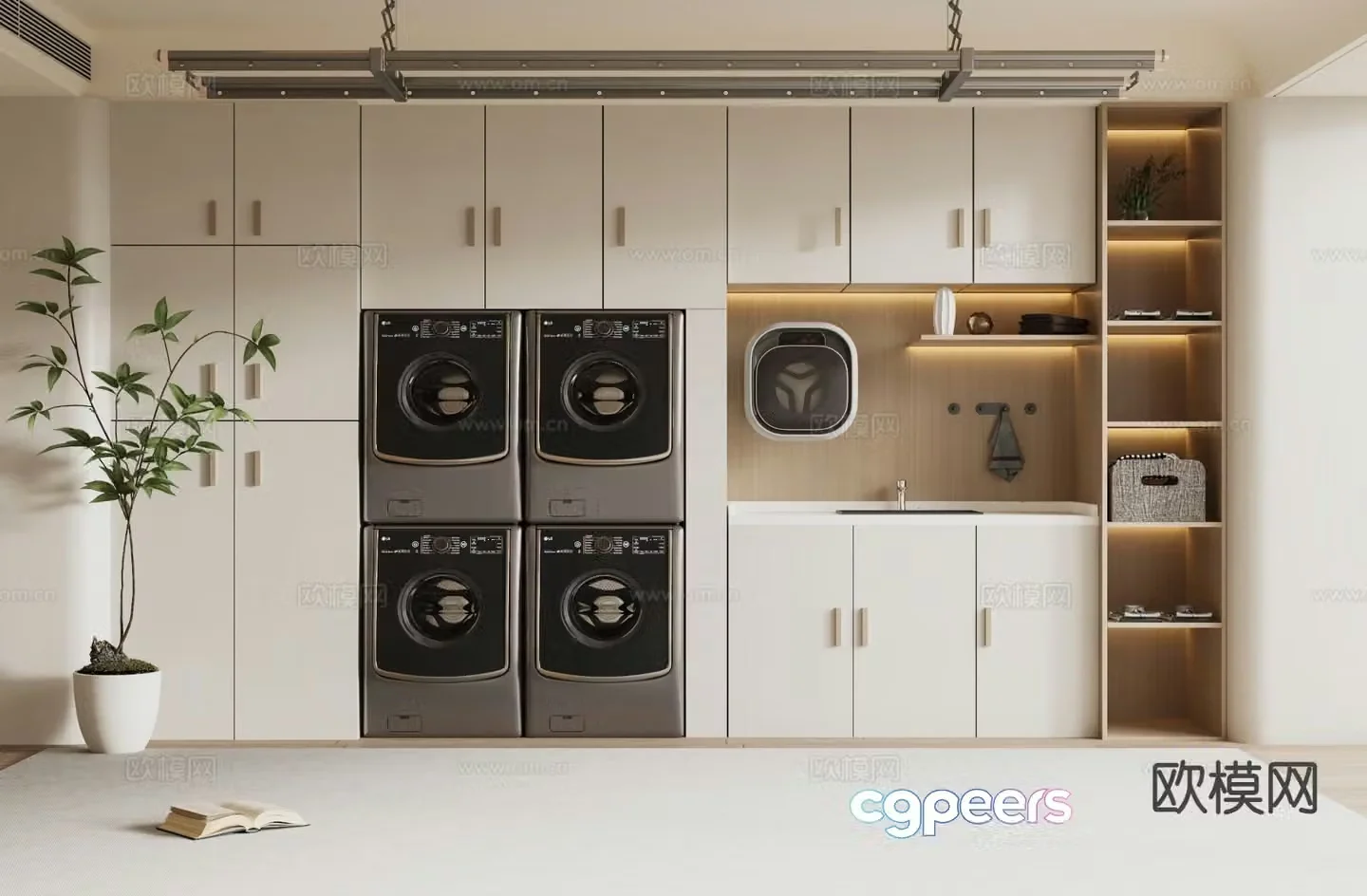 Cream style laundry closet laundry room 3d model