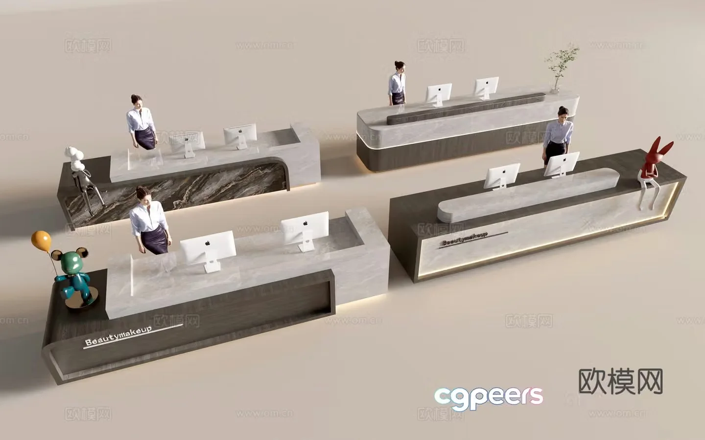 Modern company front desk reception desk service desk 3d model