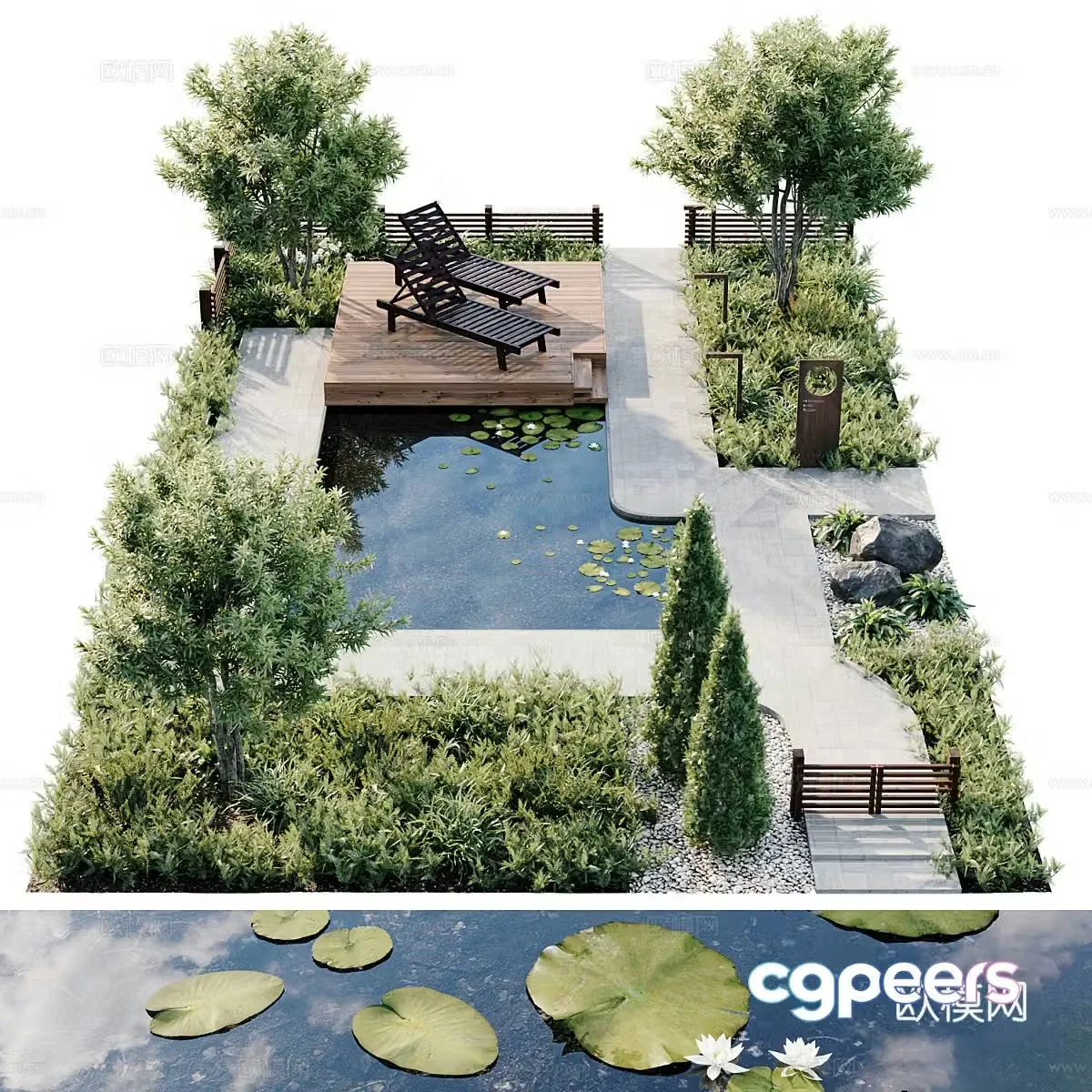 Modern courtyard landscape garden sketch 3d model