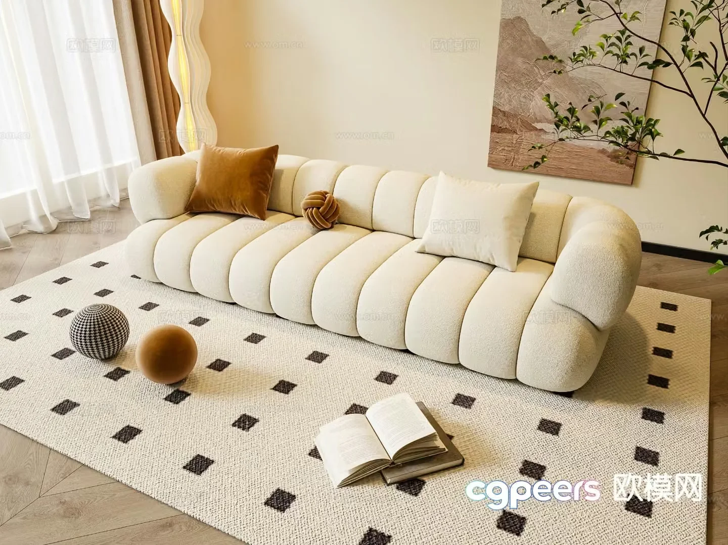 Creamy sofa combination sofa 3d model