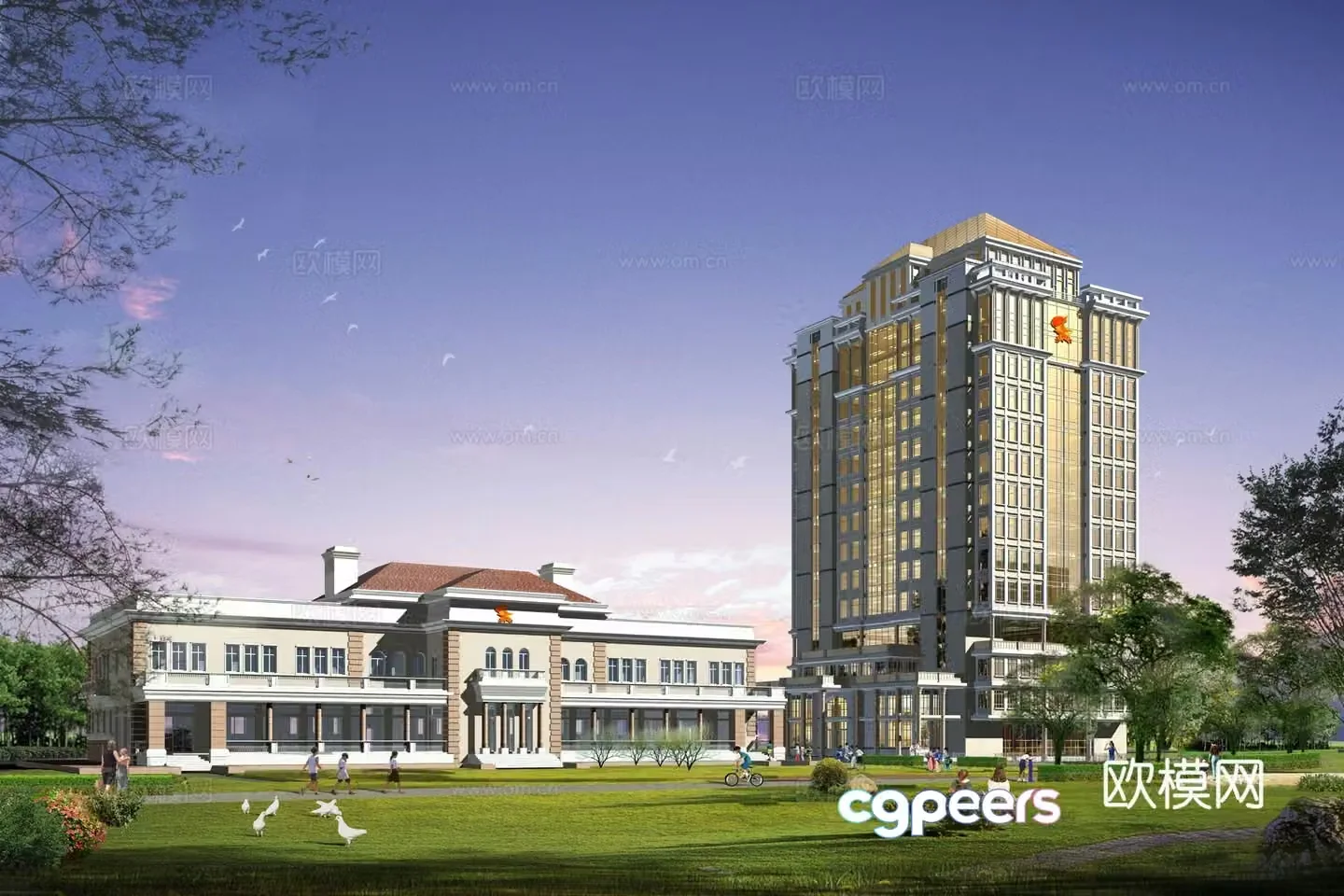 Multi-story public building modern government building exterior 3D model
