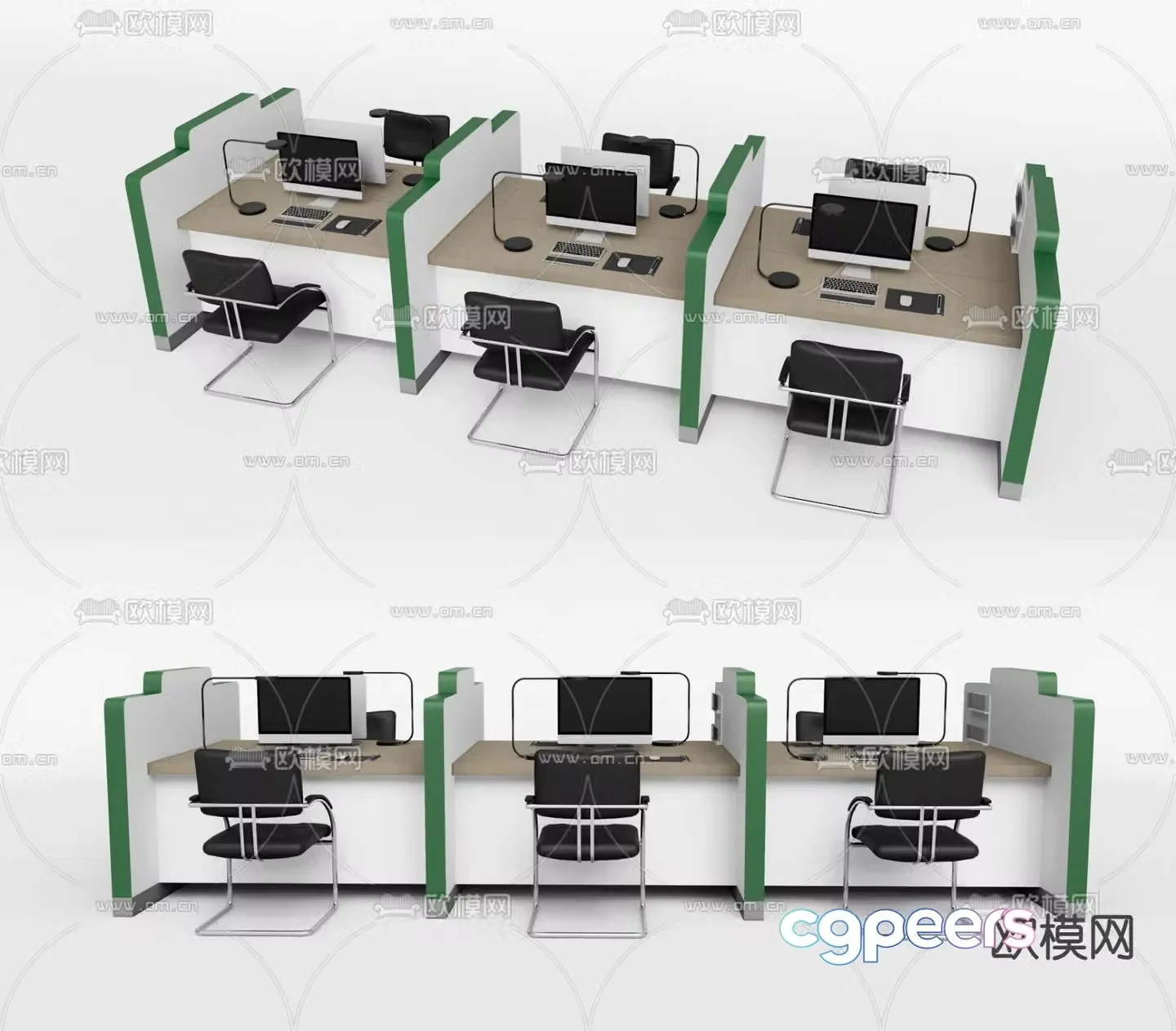Modern desk work station 3d model