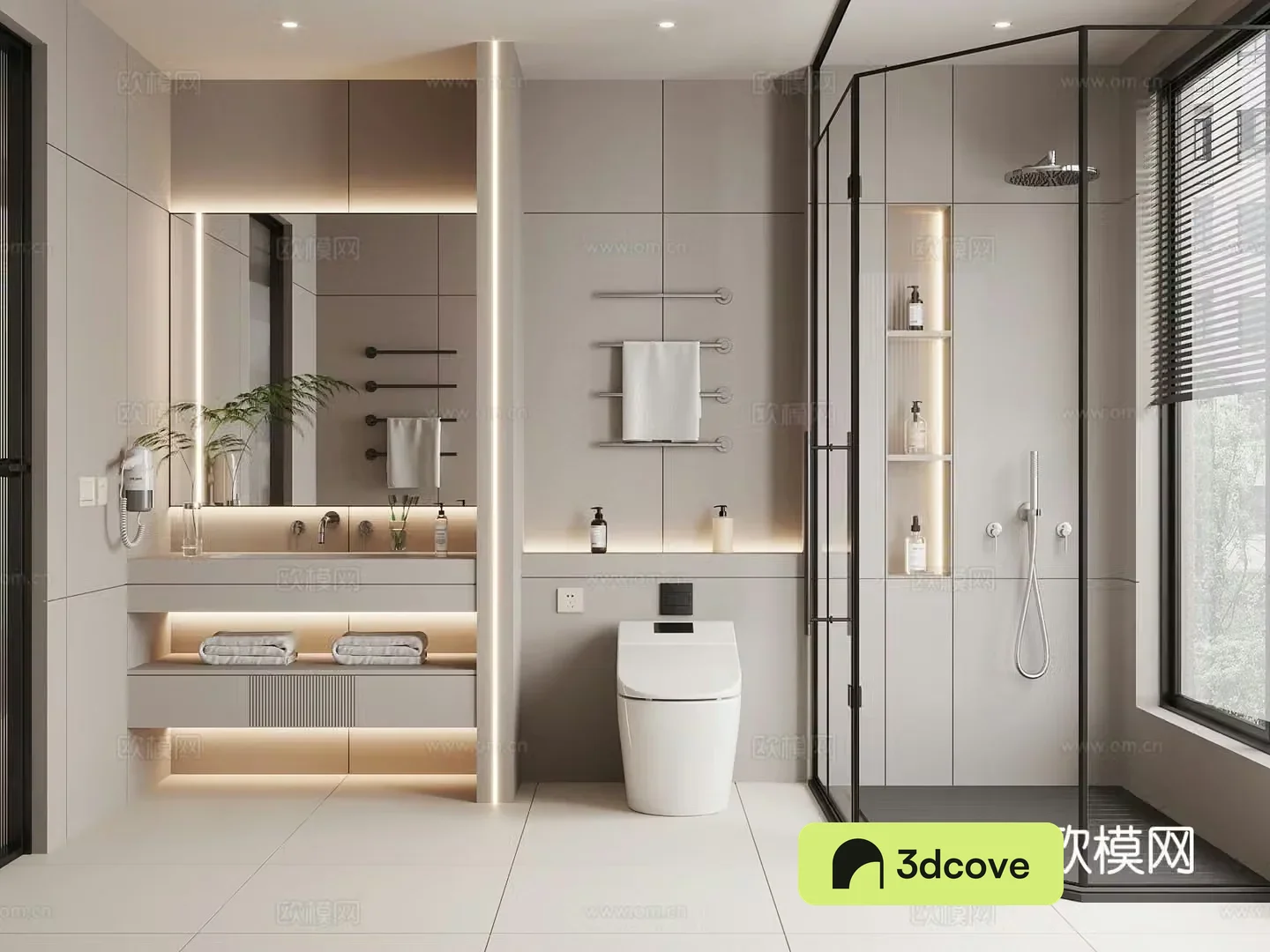 Middle-aged bathroom bathroom cabinet toilet shower 3D model
