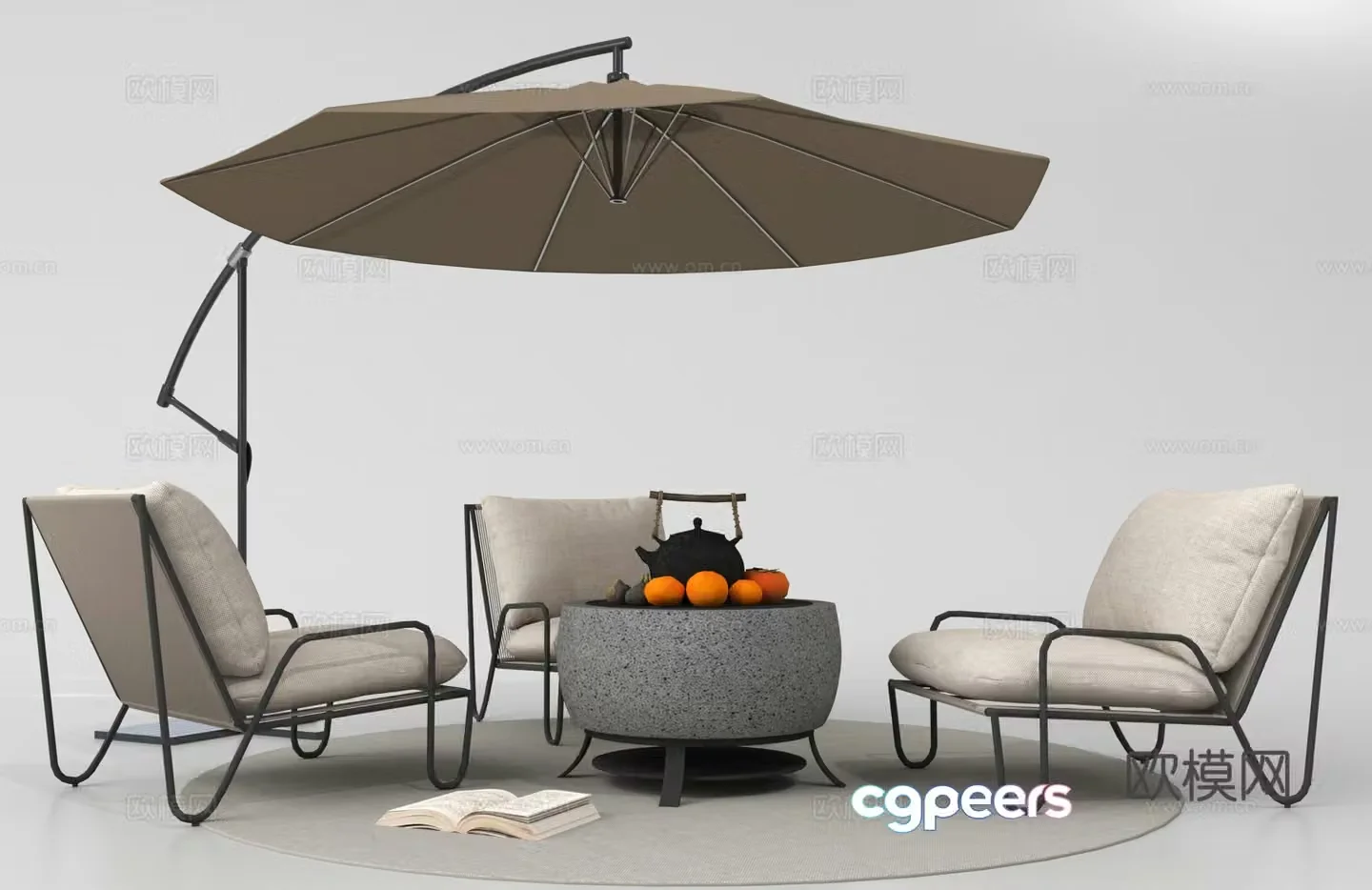 Outdoor tables and chairs leisure tables and chairs parasol 3D model