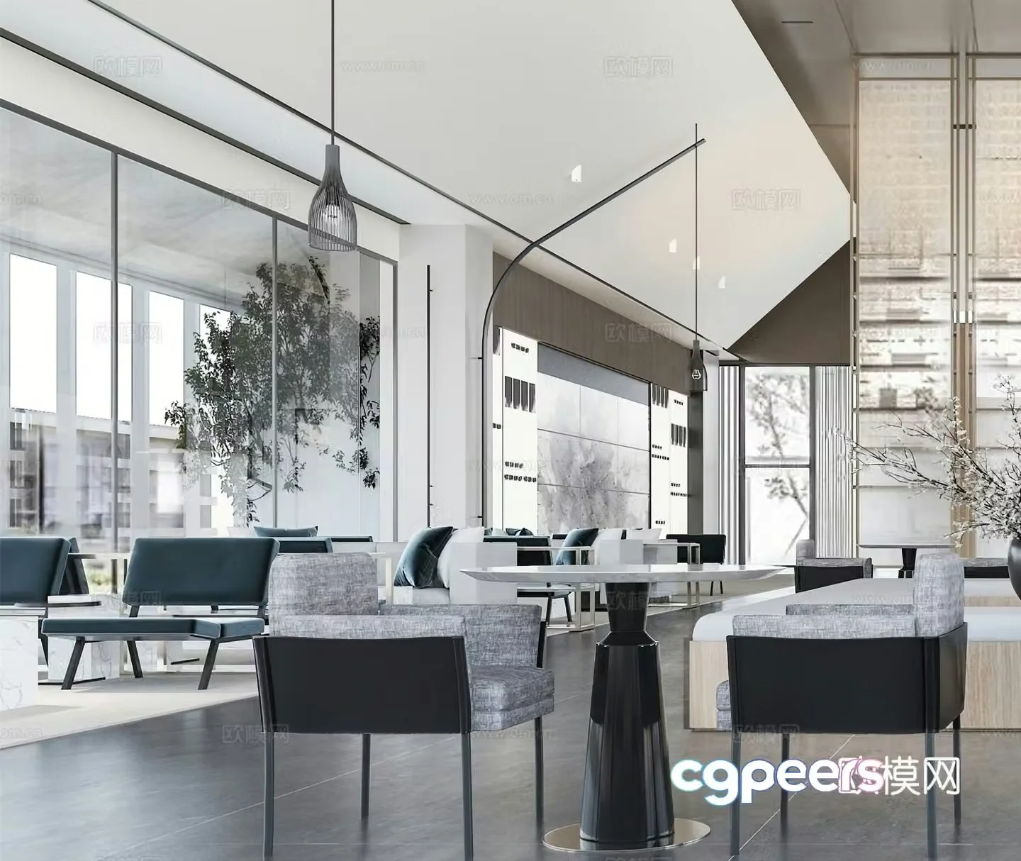 Modern sales office sales department cafe dessert shop internet celebrity store hot pot restaurant company lobby 3d model