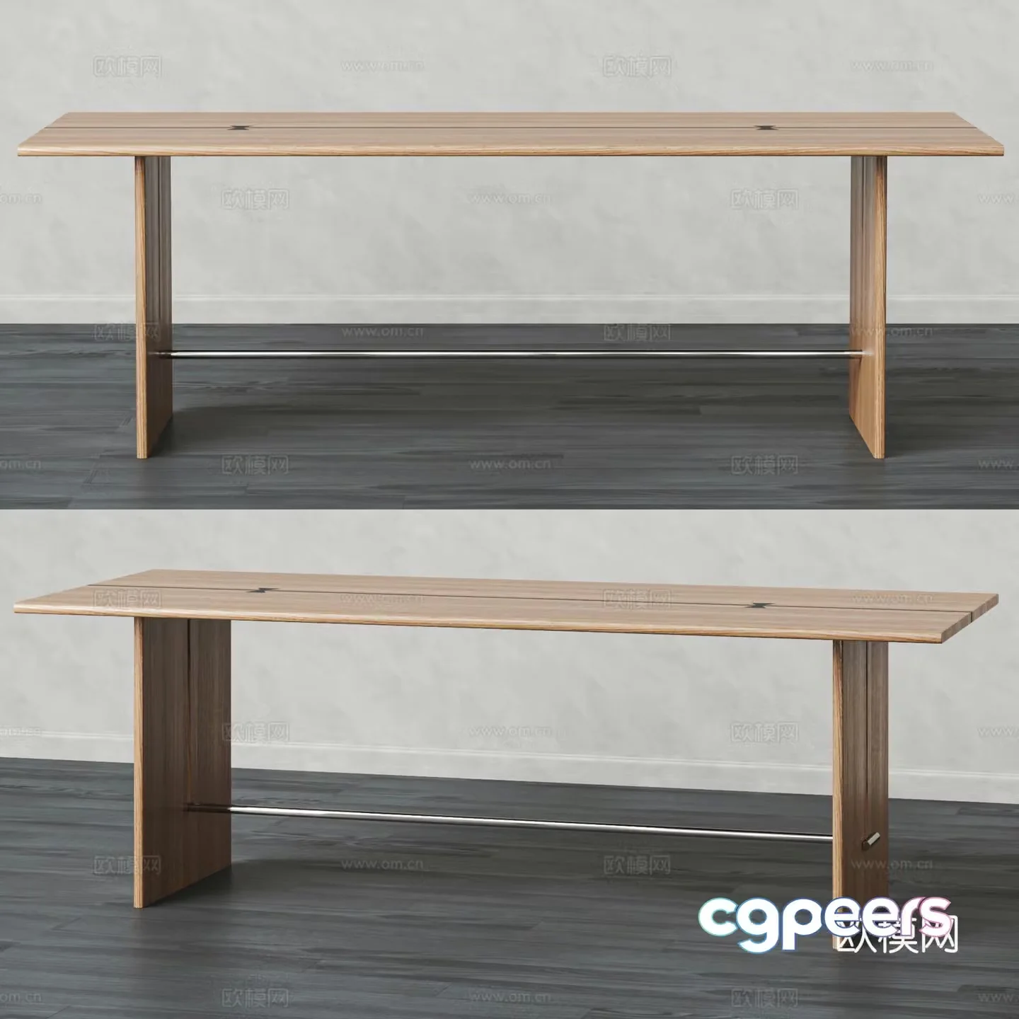 Modern solid wood dining table 3d model