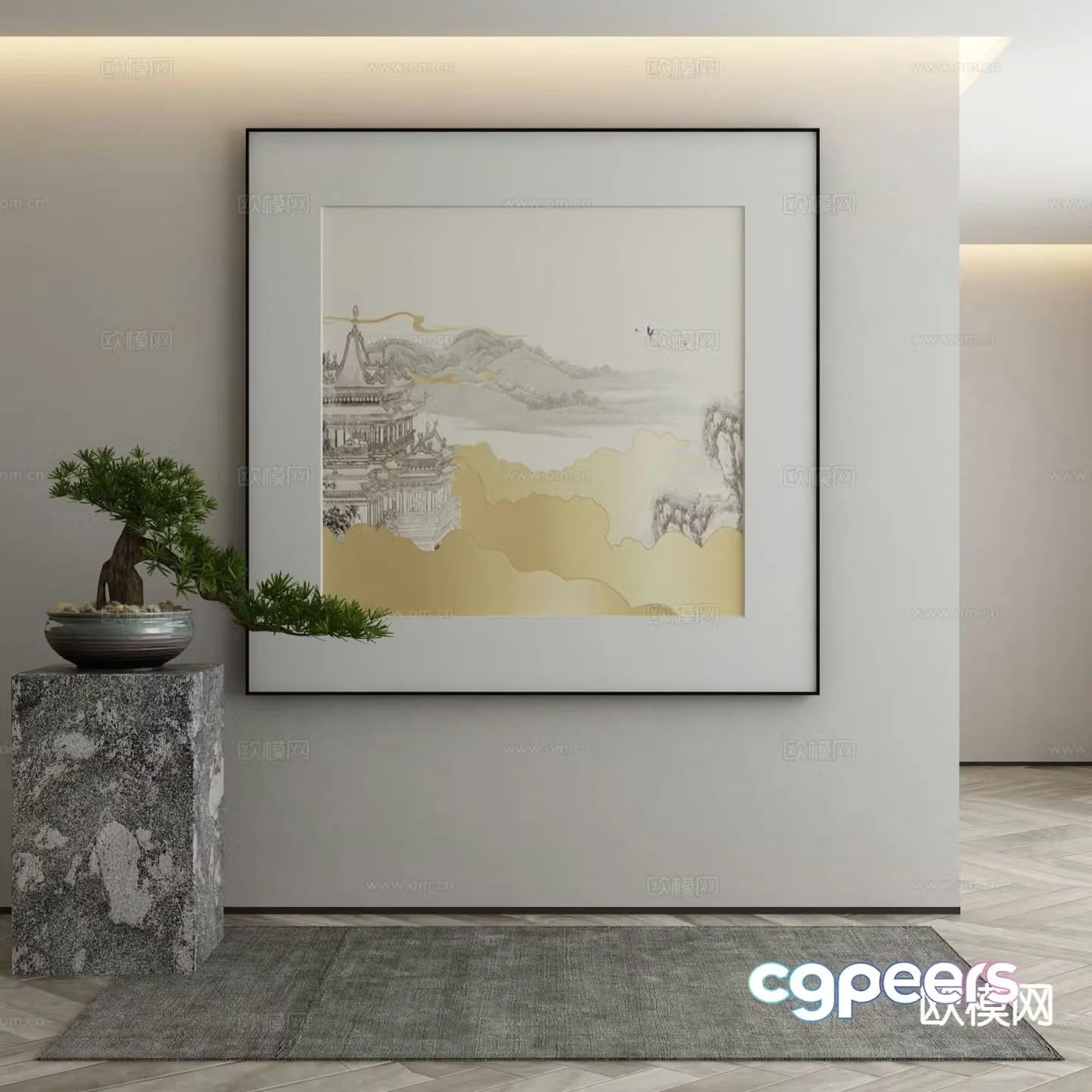 New Chinese style decorative painting architectural painting hanging painting 3D model