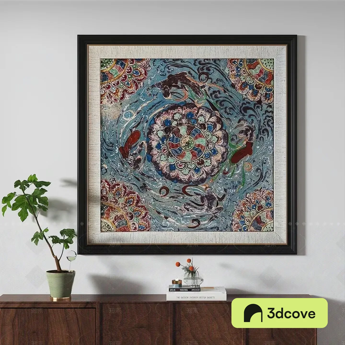 A Framed Painting With A Colorful Design