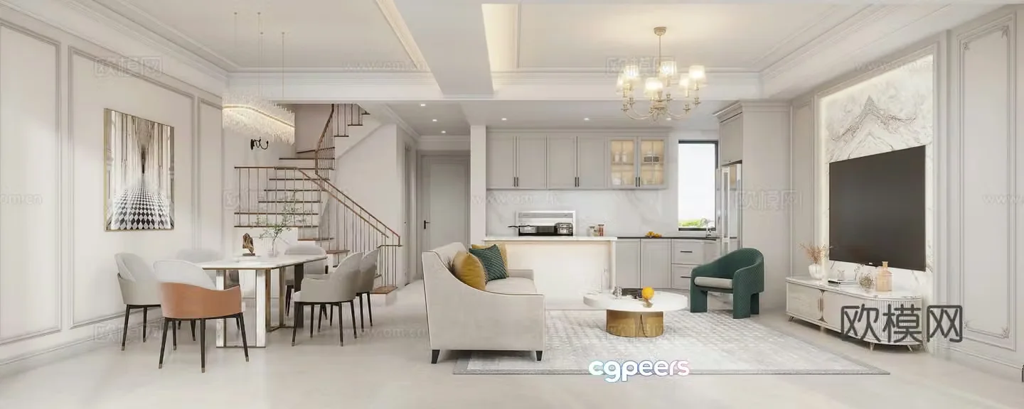 American living and dining room 3D model