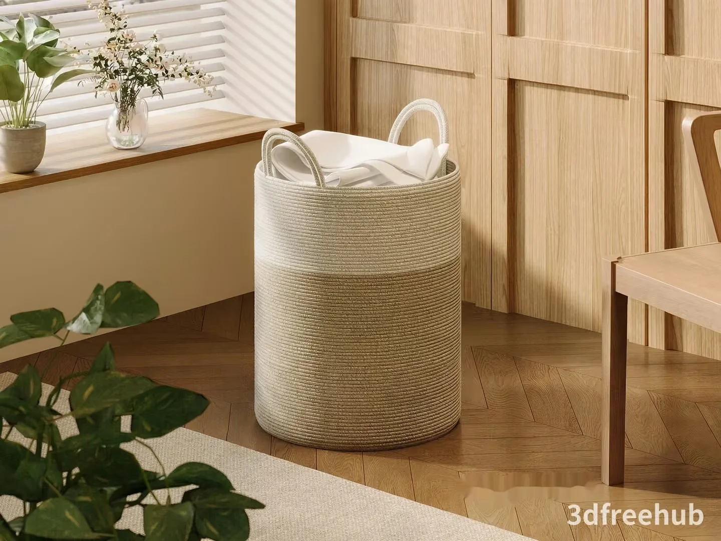 A Beige Woven Basket 3D Model – 19633 – VRAY Render