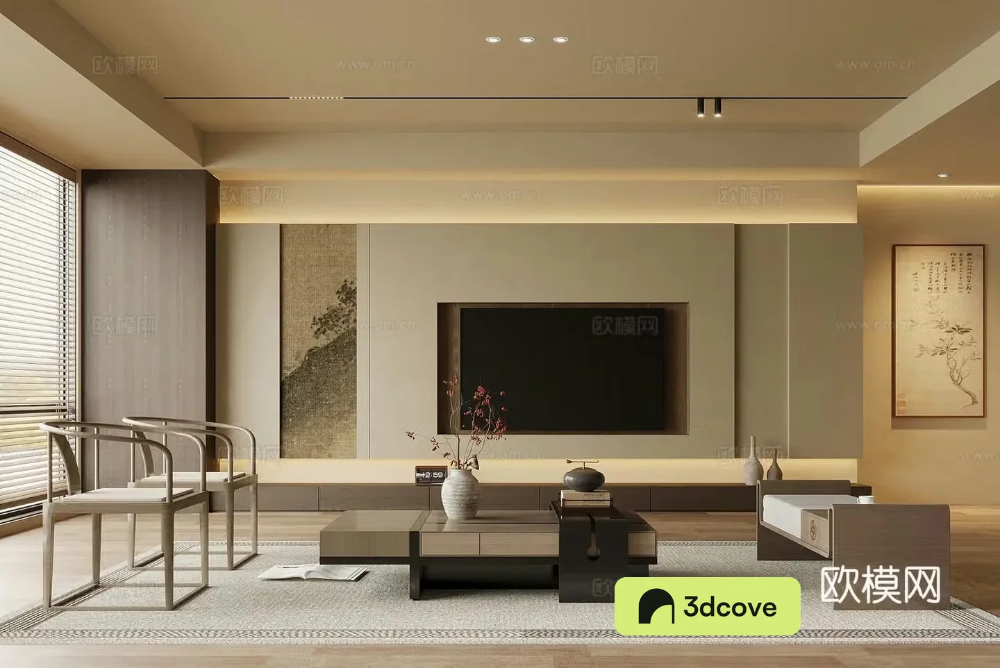 Living room medieval style living room TV background wall sofa coffee table combination