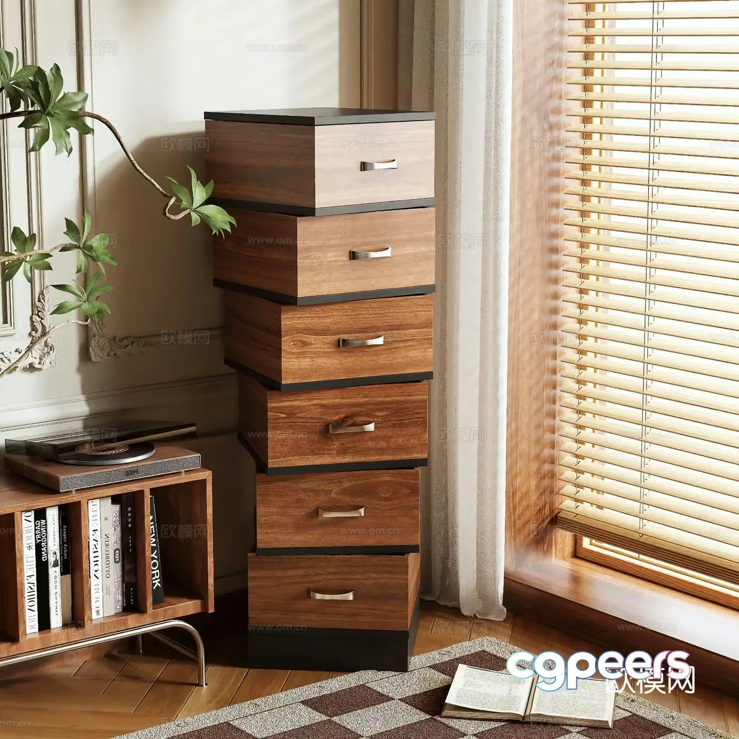Medieval style chest of drawers rotating cabinet 3d model