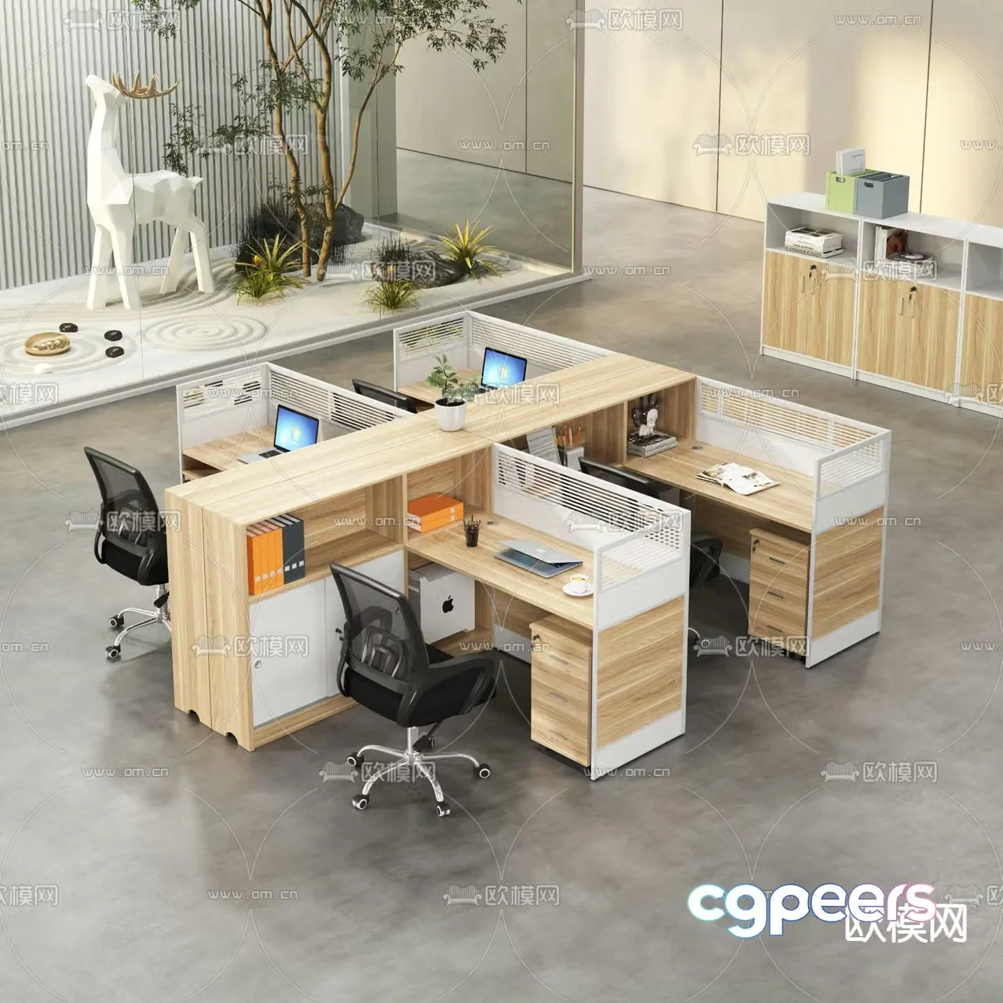 Office desk chair work station card space 3D model