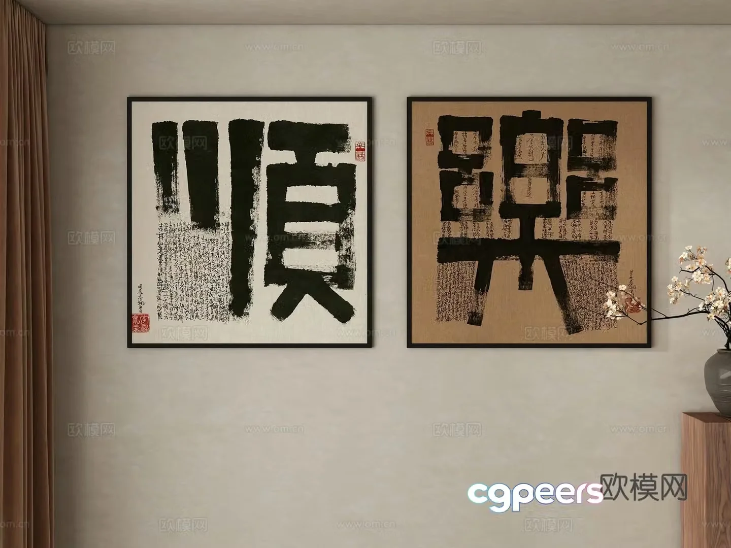 New Chinese style hanging paintings decorative paintings calligraphy and paintings 3D model