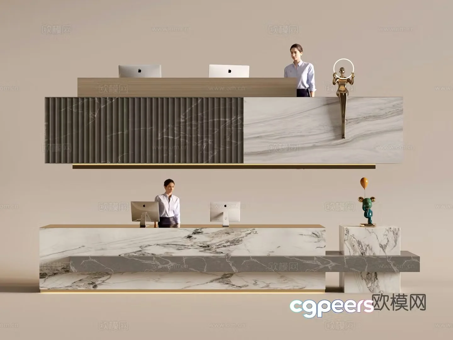 Modern company front desk reception area bar reception desk service desk combination 3D model
