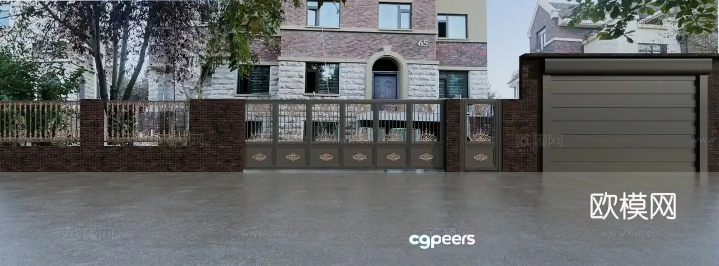 French villa railing courtyard gate railing 3d model