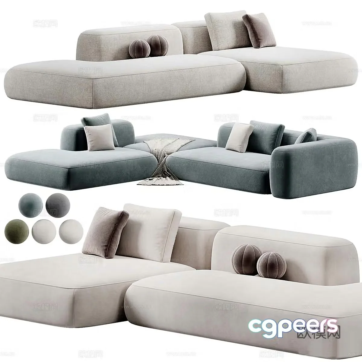 Modern Italian Cream Style Leman Combination Sofa 3D Model