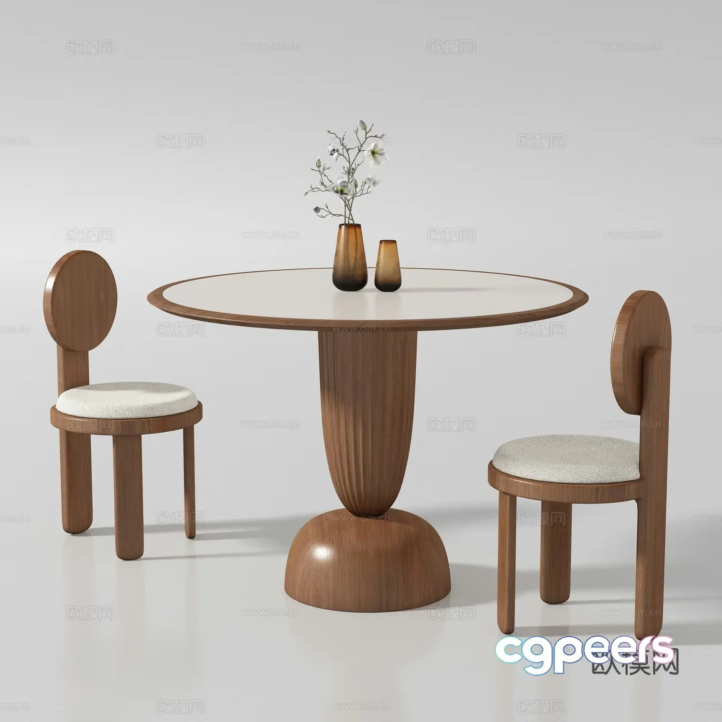 Medium style round dining table and chair 3D model