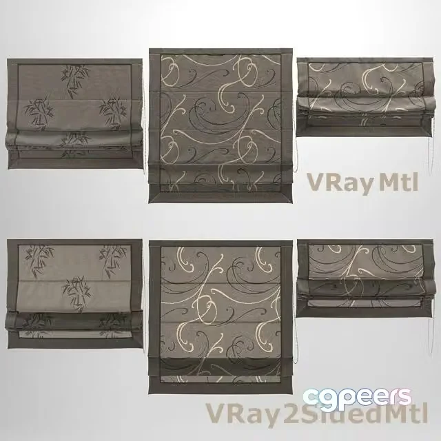 3ds Max Free – Roman shades in 3 different positions