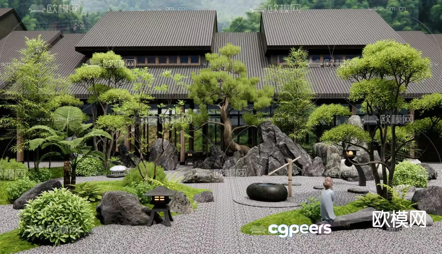 Courtyard Landscape Dry Landscape Sketch Rockery Stone 3D Model