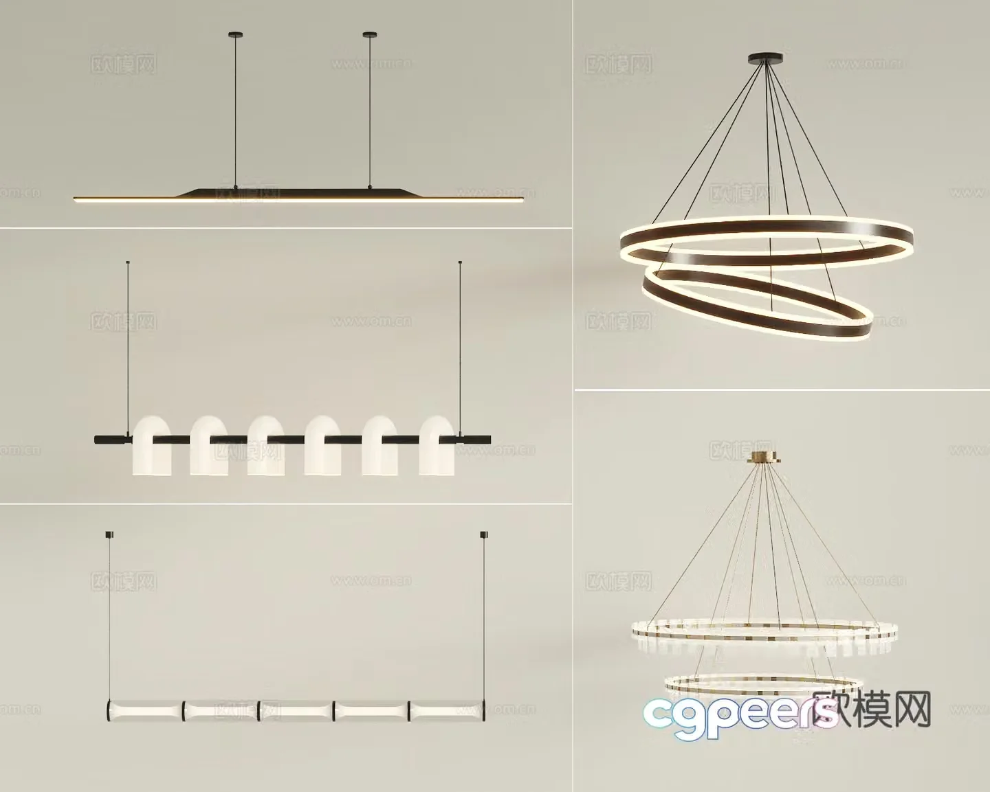 Modern long chandelier 3d model