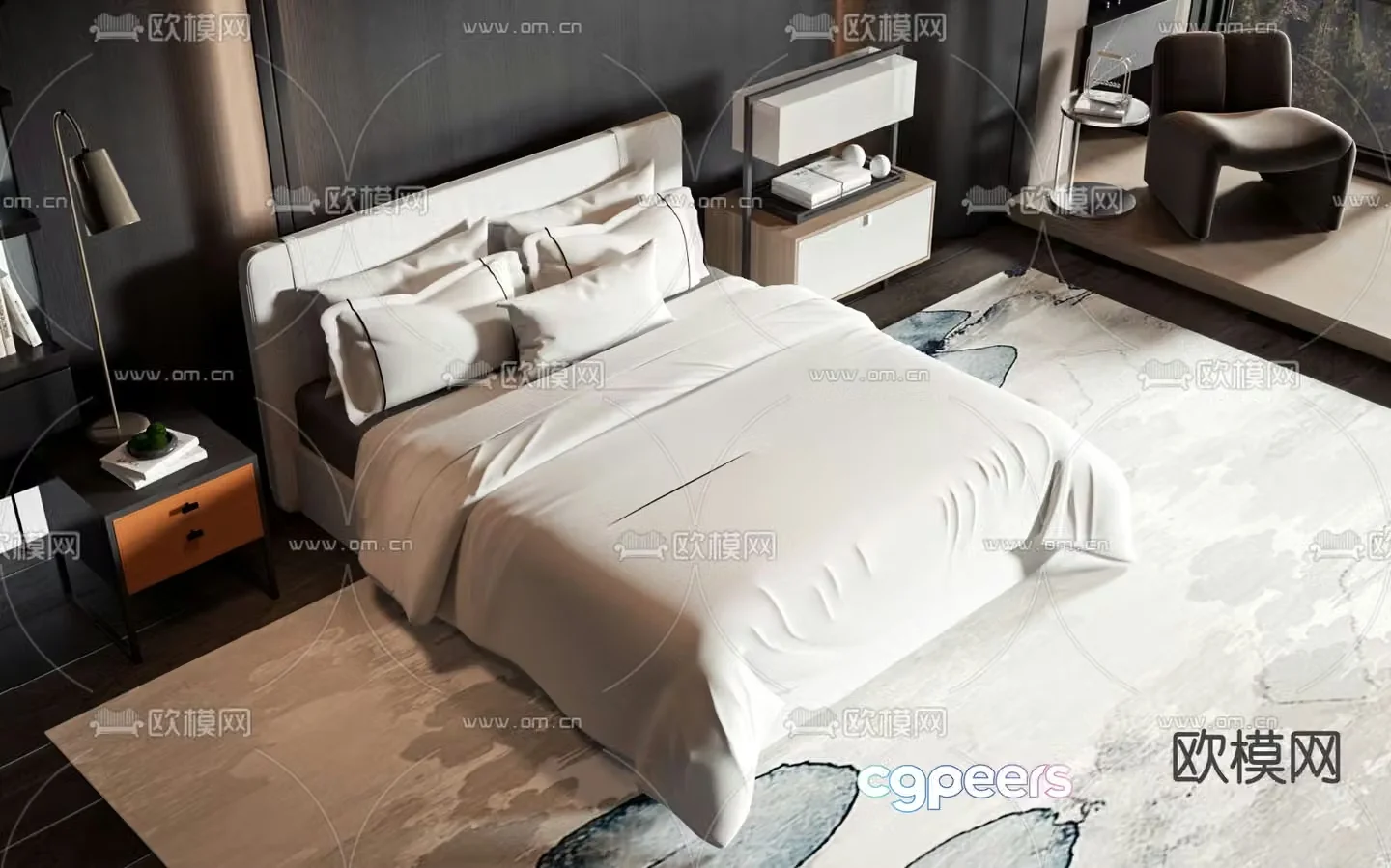 Double bed commercial bed 3d model