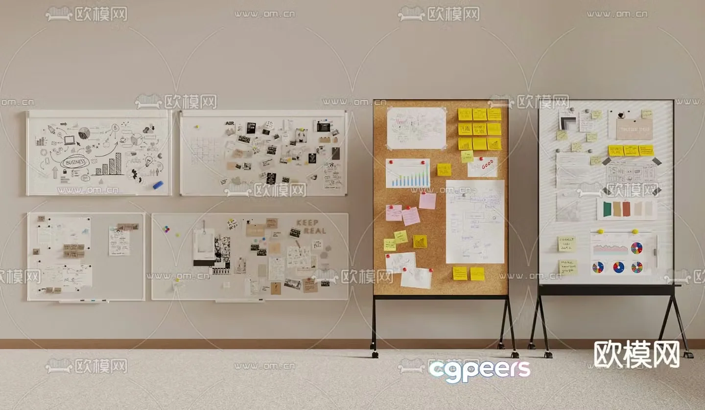Mobile whiteboard writing board note wall 3d model
