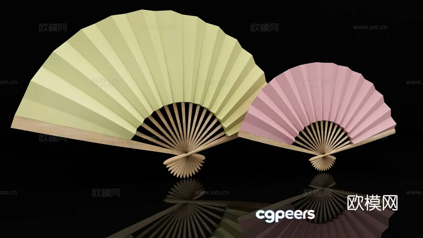 New Chinese style palace fan folding fan 3d model