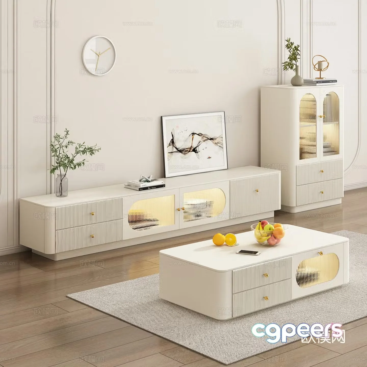 Creamy style tea table TV cabinet ornament combination fruit vase 3d model