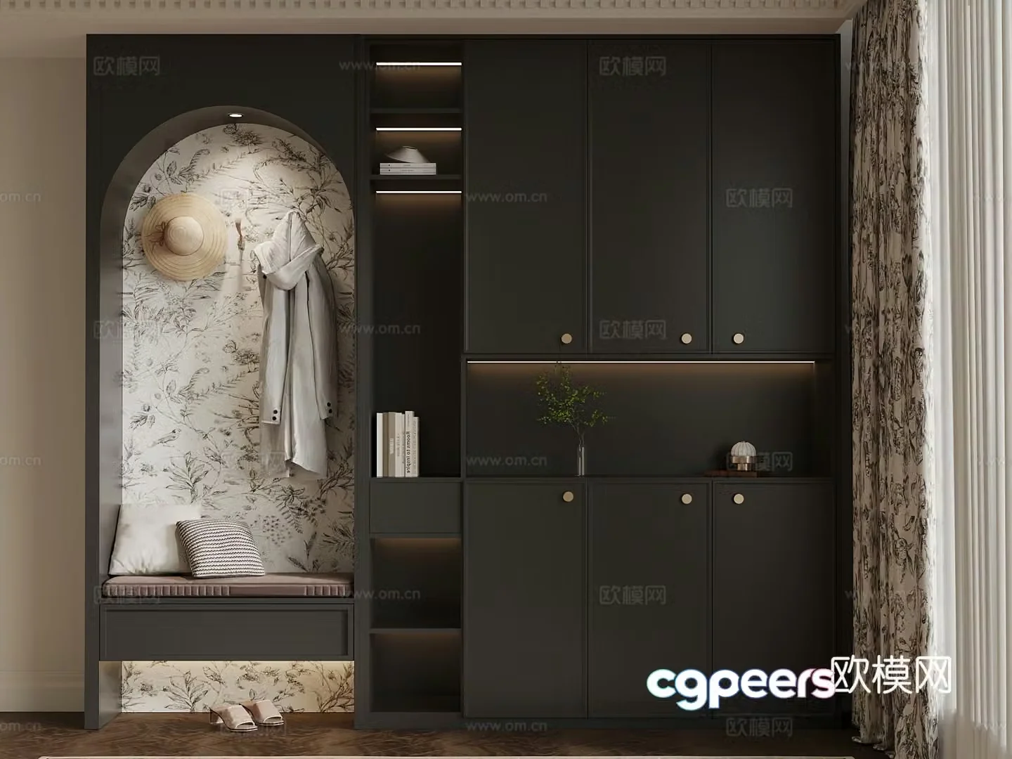 03 French shoe cabinet 3D model of the entrance shoe cabinet