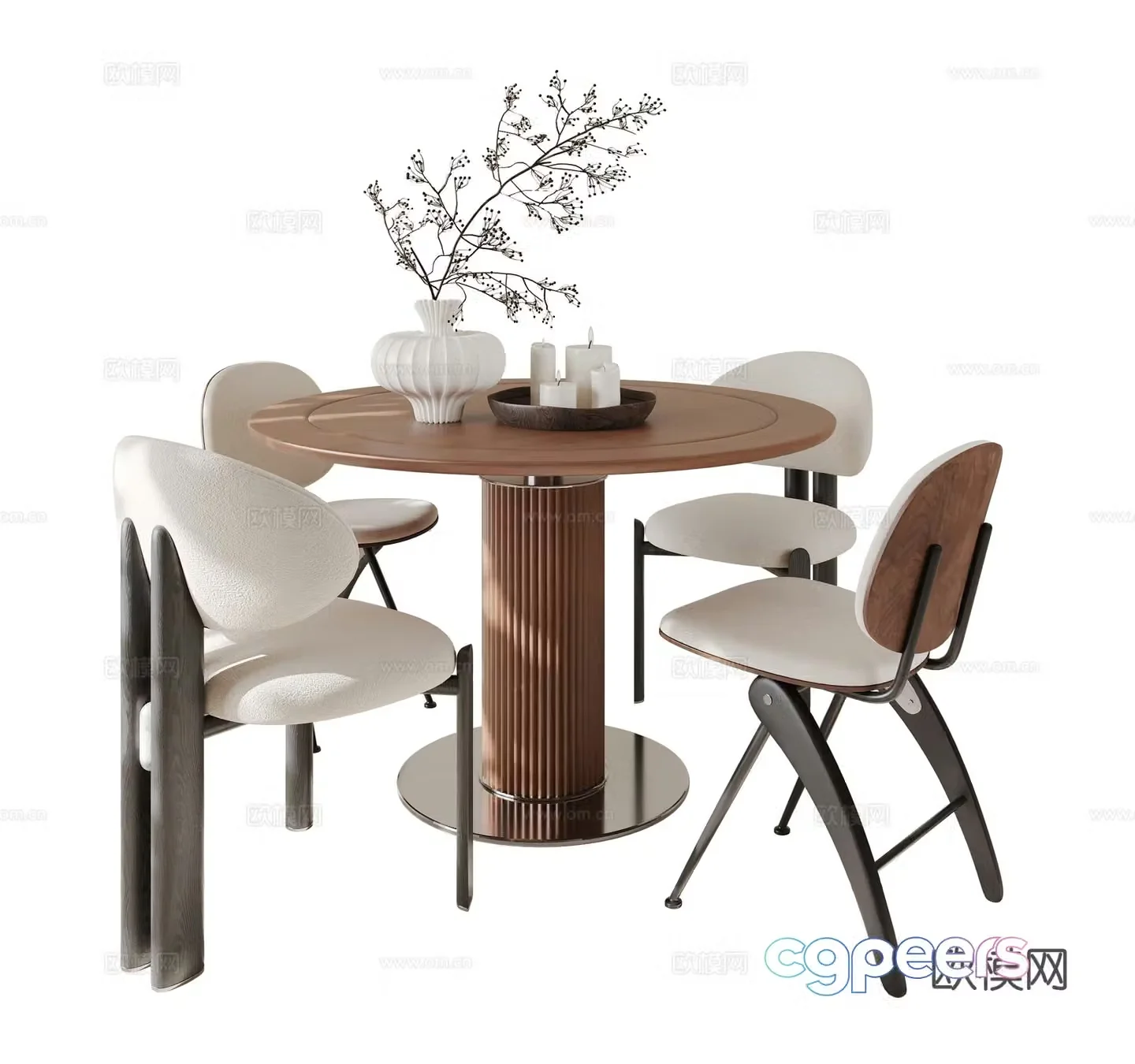 Medium-old dining table and chair 3D model